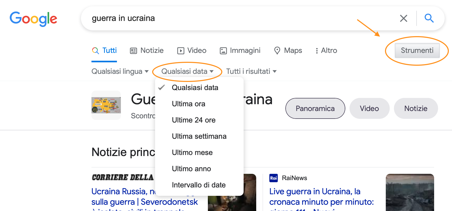 pulsante "Qualsiasi data"